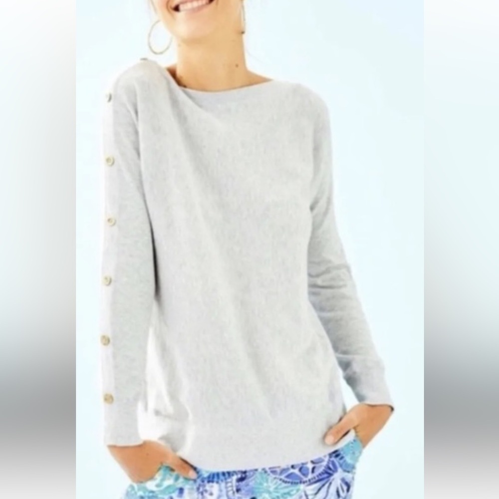 Lilly Pulitzer Arna Pullover Sweater Cotton Blend Light Grey Coolmax  Medium - Picture 4 of 10
